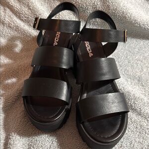 Soda Black Strappy Sandals